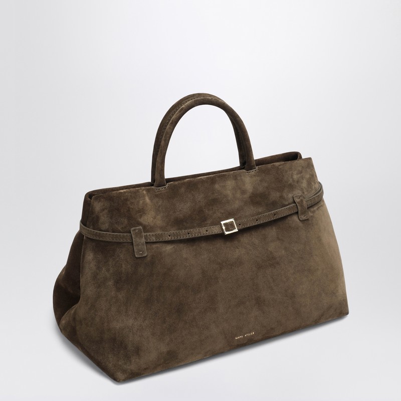 Manu Atelier Tobacco Suede Tote Bag With Buckle Detail In Brown