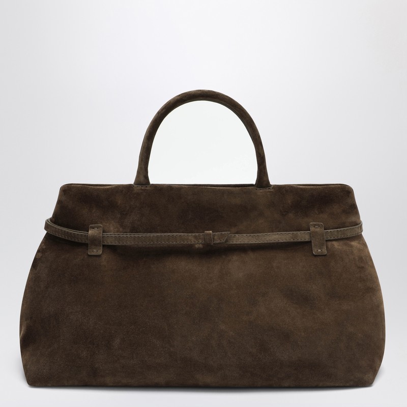 Manu Atelier Tobacco Suede Tote Bag With Buckle Detail In Brown