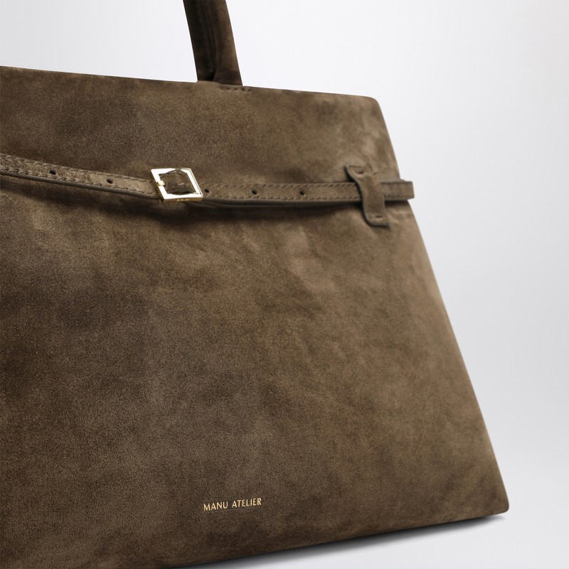 Manu Atelier Tobacco Suede Tote Bag With Buckle Detail In Brown