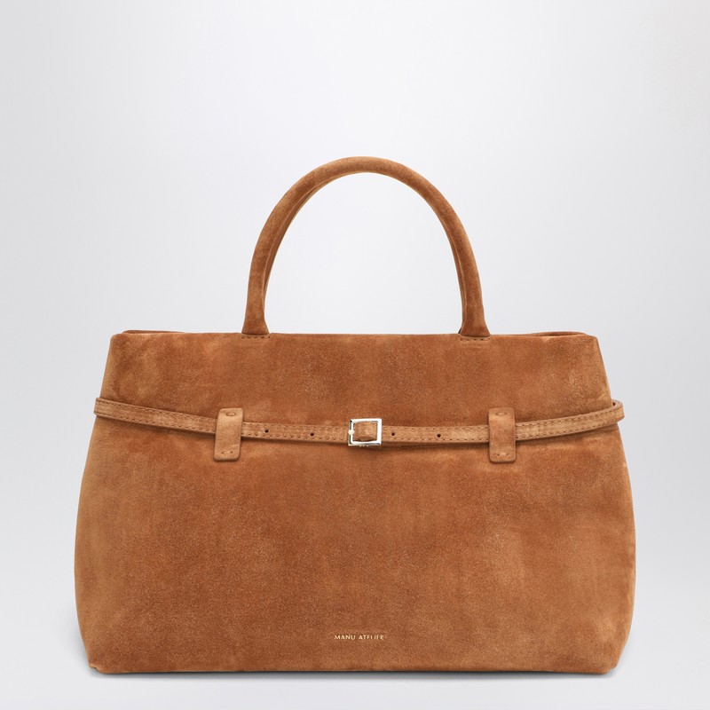 Manu Atelier Le Cambon 35 Camel Bag In Suede In Beige