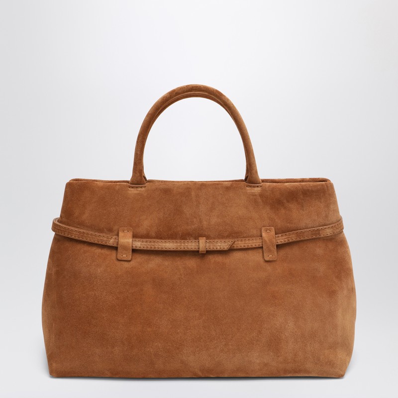Manu Atelier Le Cambon 35 Camel Bag In Suede In Beige