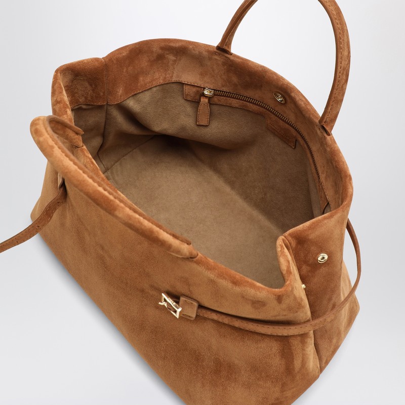 Manu Atelier Le Cambon 35 Camel Bag In Suede In Beige