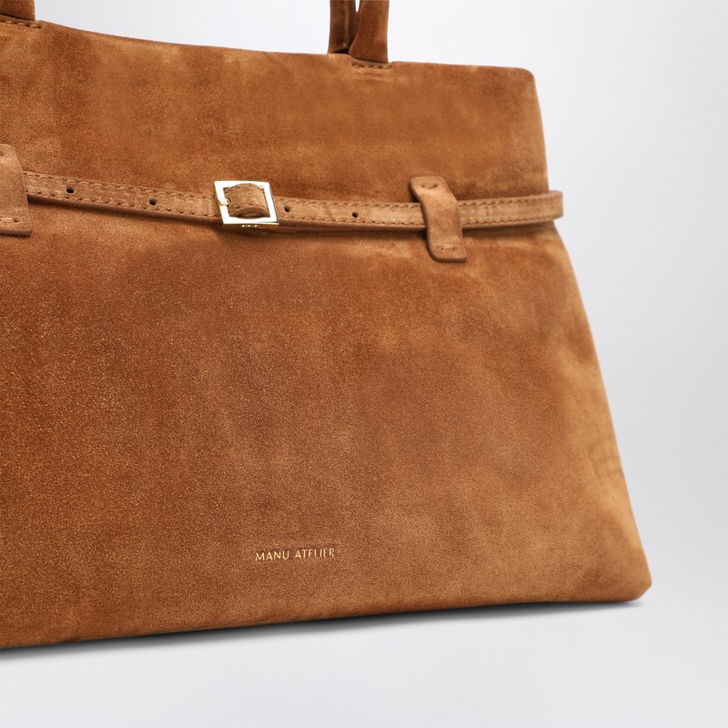 Manu Atelier Le Cambon 35 Camel Bag In Suede In Beige