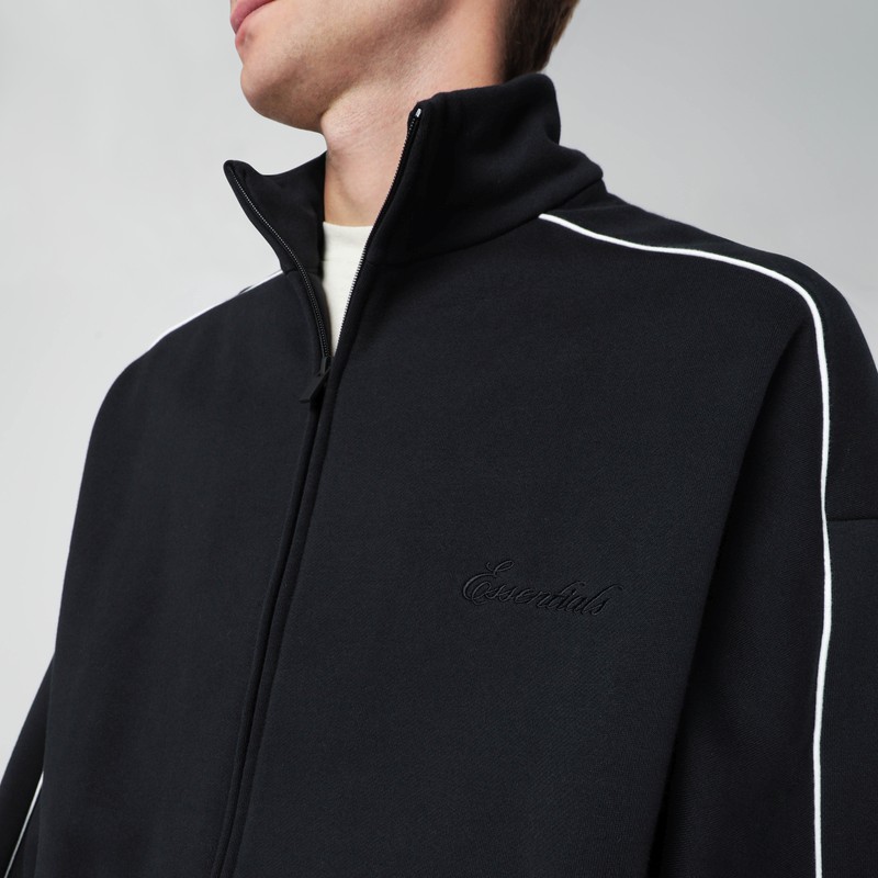 Essentials Black Zip Sweatshirt With Contrasting Trims In Black