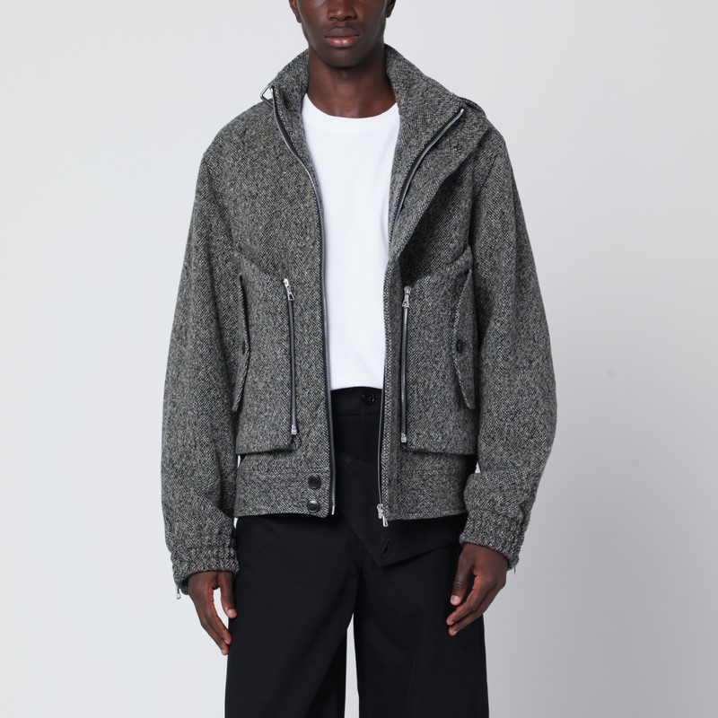 Grey patterned zip-up wool jacket