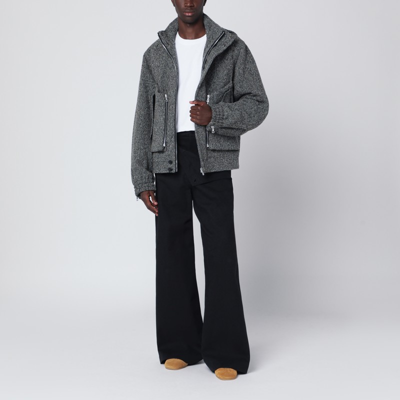 Dries Van Noten Patterned Wool Zip Jacket Front Pockets In Gray