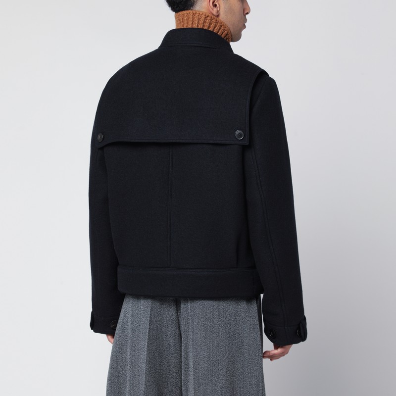Dries Van Noten Short Navy Wool Coat In Black