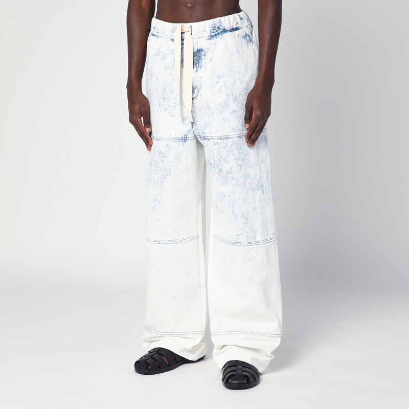 Dries Van Noten Drawstring Wide Leg Denim Trousers In Light Blue