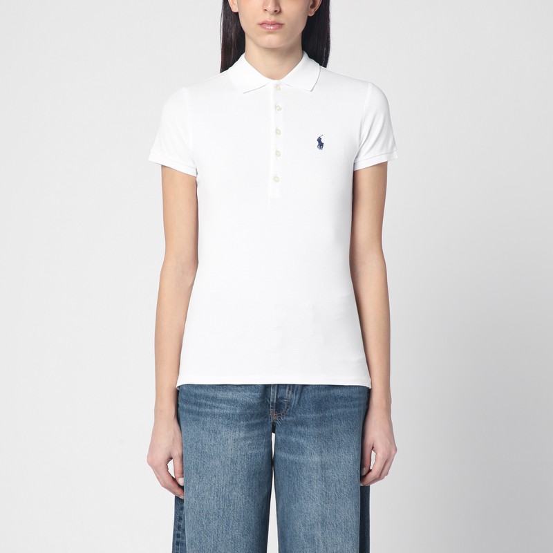 White cotton slim fit polo shirt