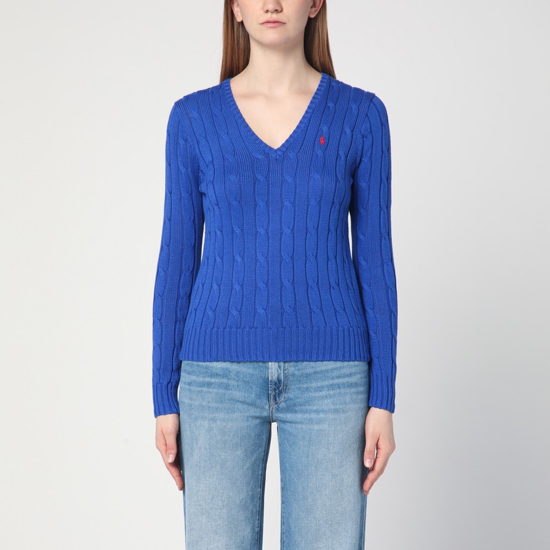 Polo Ralph Lauren Logo-embroidered Cable-knit Sweatshirt In Blue