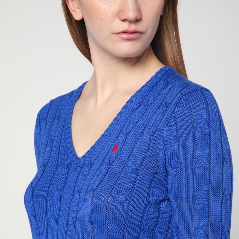 Polo Ralph Lauren Logo-embroidered Cable-knit Sweatshirt In Blue