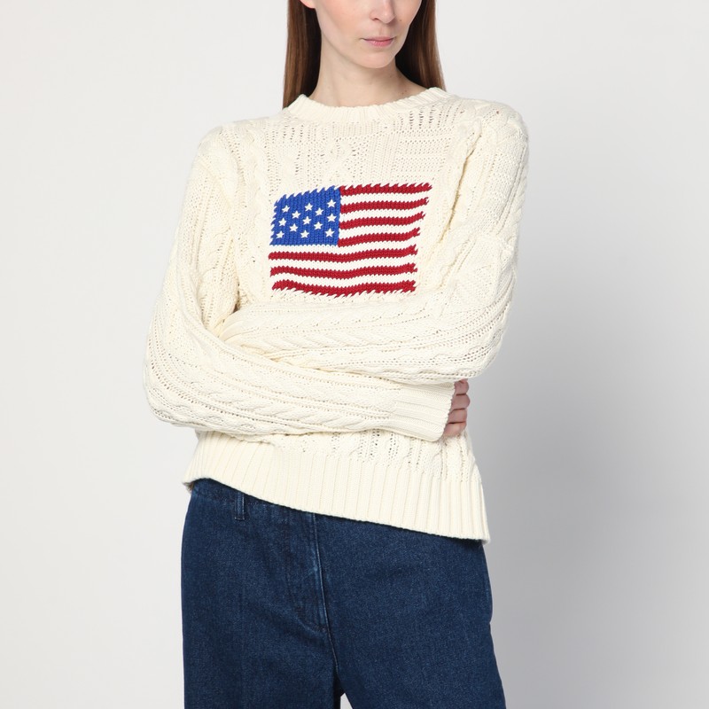 Cream-colored sweater with flag detail