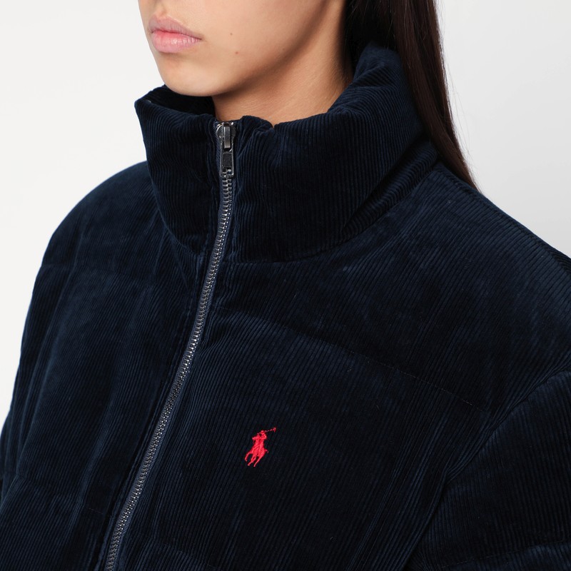 Polo Ralph Lauren Navy Blue Corduroy Puffer Jacket In Black