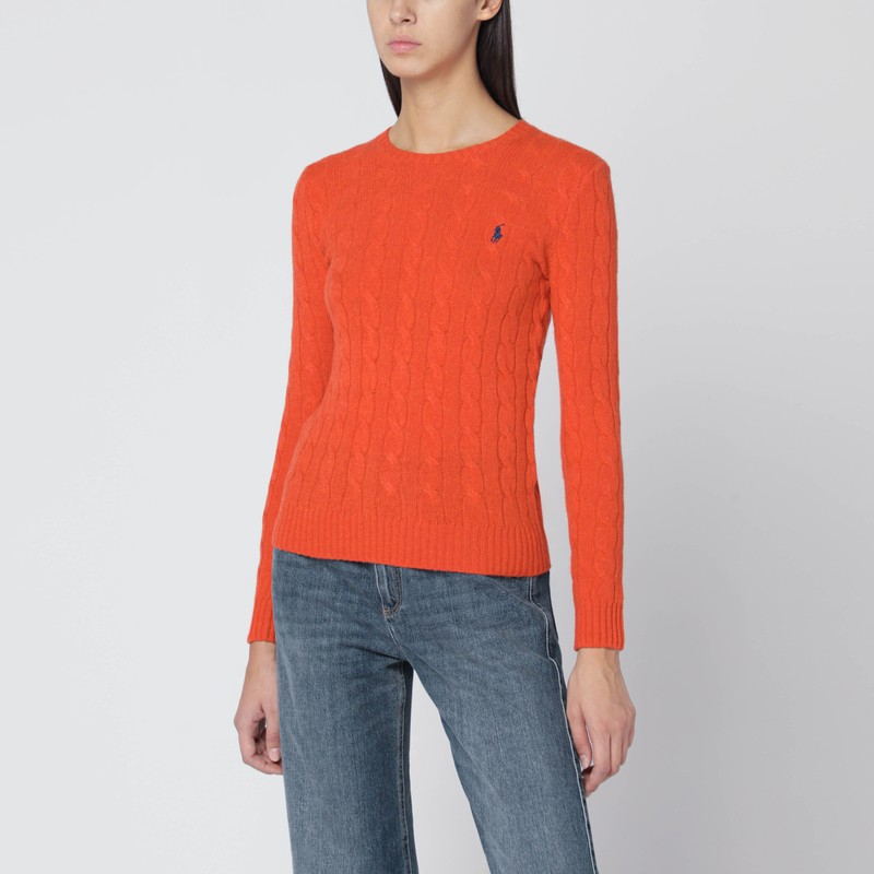 Orange cable-knit sweater in wool and cashmere