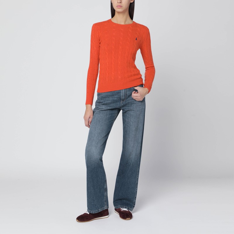 Polo Ralph Lauren Orange Cable-knit Sweater In Wool And Cashmere In Orange