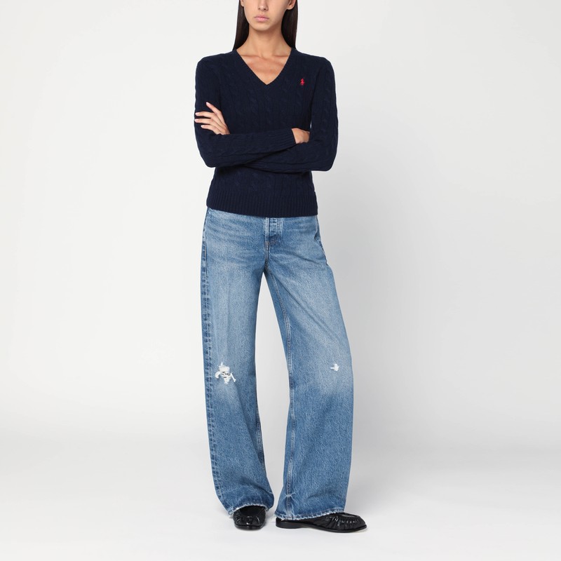 Polo Ralph Lauren Blue Cable-knit Sweater In Wool And Cashmere In Blue