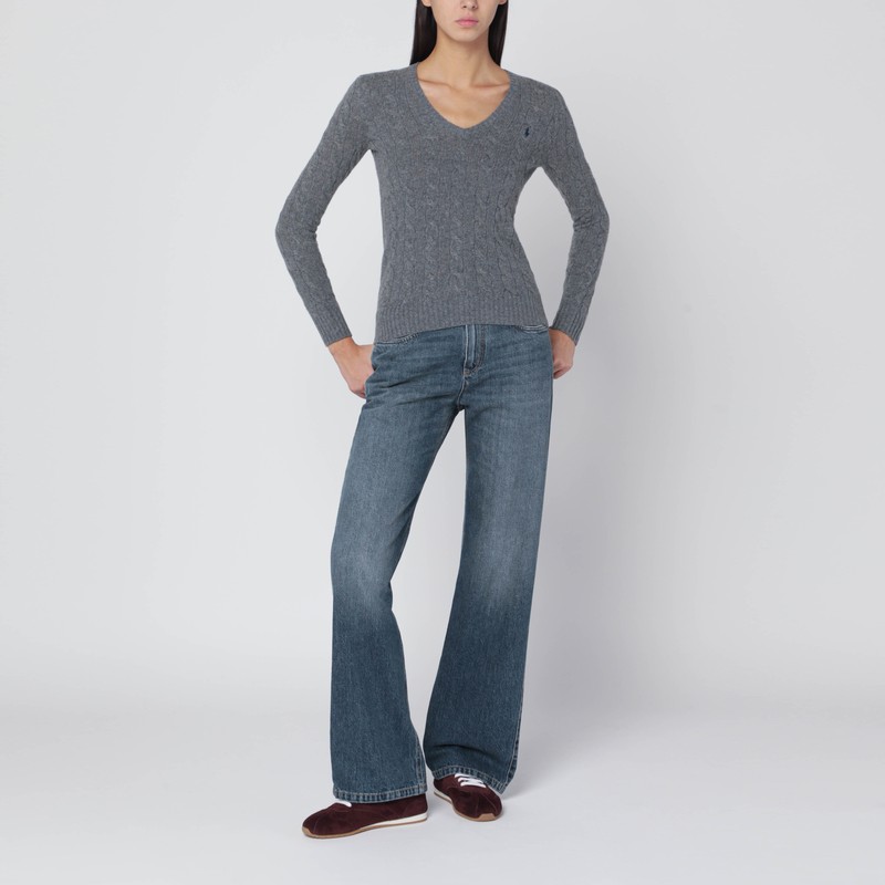 Polo Ralph Lauren Grey Cable-knit Sweater In Wool And Cashmere In Gray