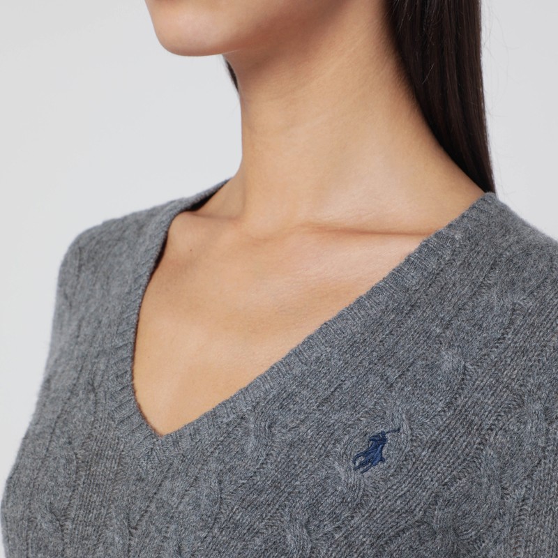 Polo Ralph Lauren Grey Cable-knit Sweater In Wool And Cashmere In Gray