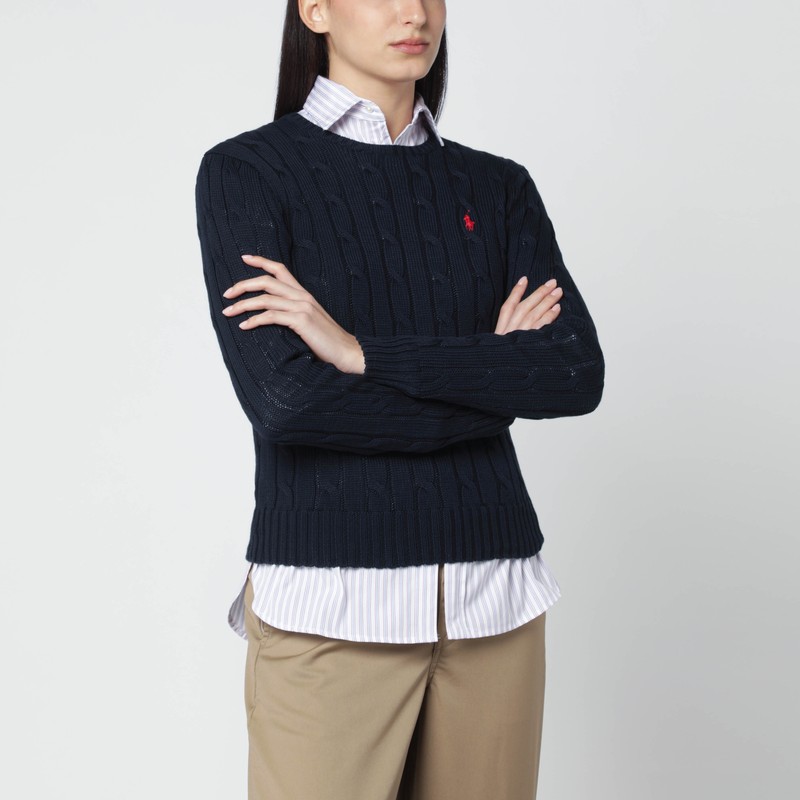 Navy cotton cable-knit sweater