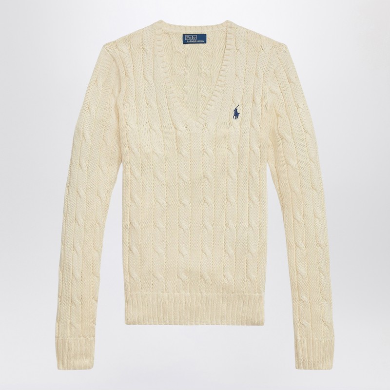 Cream cable-knit cotton sweater