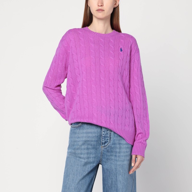Purple cable-knit sweater in wool and cashmere