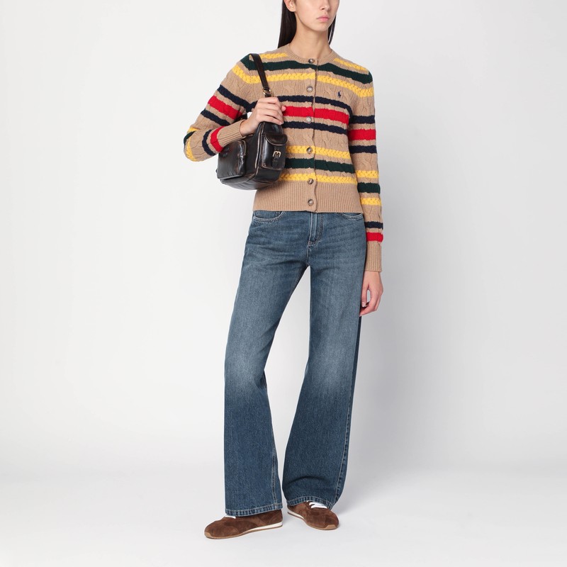Polo Ralph Lauren Beige Cable-knit Striped Cardigan In Multi