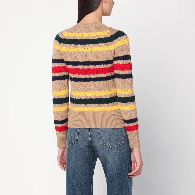 Polo Ralph Lauren Beige Cable-knit Striped Cardigan In Multi
