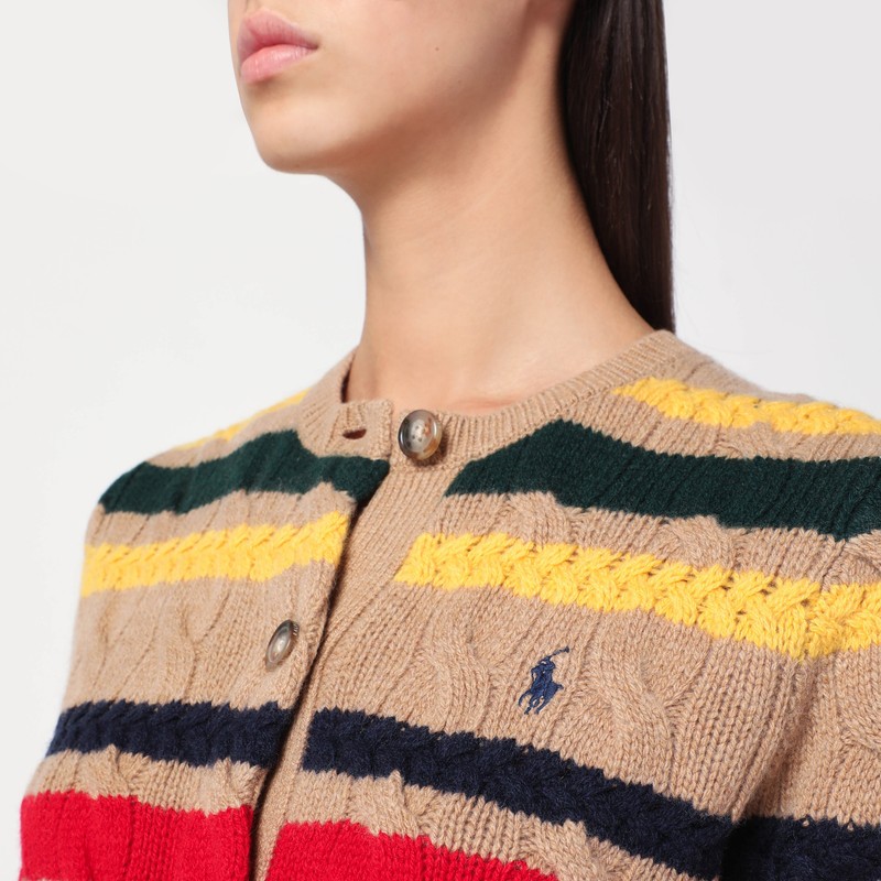 Polo Ralph Lauren Beige Cable-knit Striped Cardigan In Multi