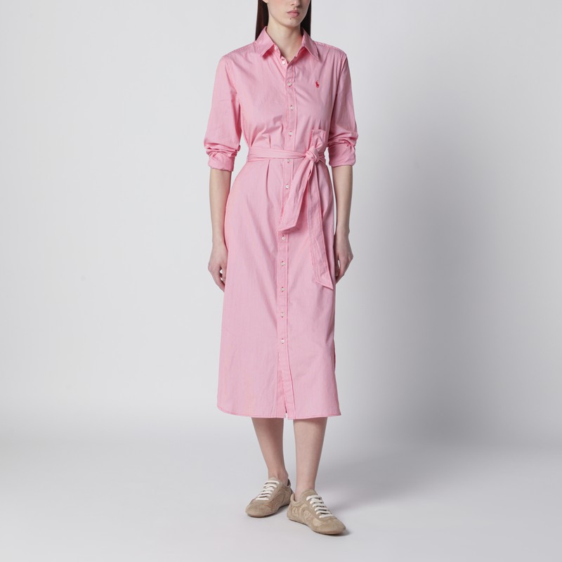 Red and white striped shirt dress