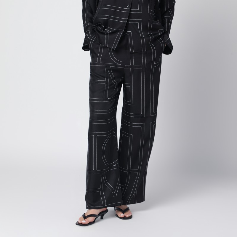Black silk trousers with monogram