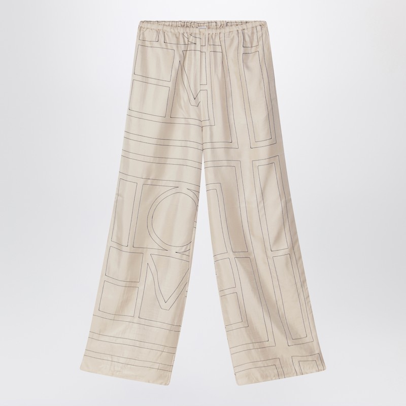 Totême Monogram Ivory Silk Trousers In White