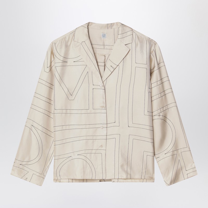 Totême Monogram Ivory Silk Shirt In White