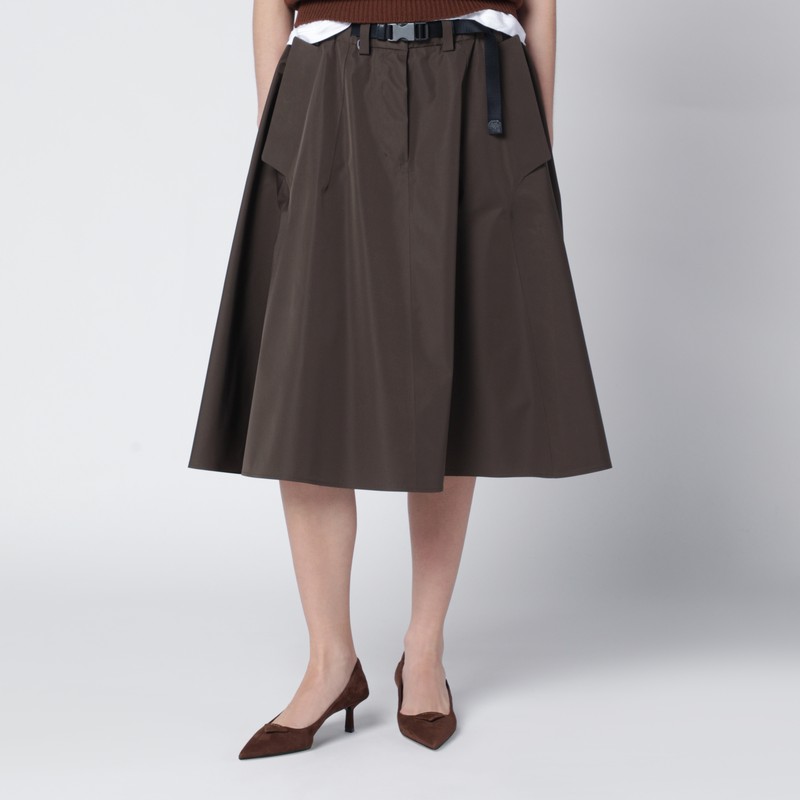 Wide camouflage green skirt in technical canvas