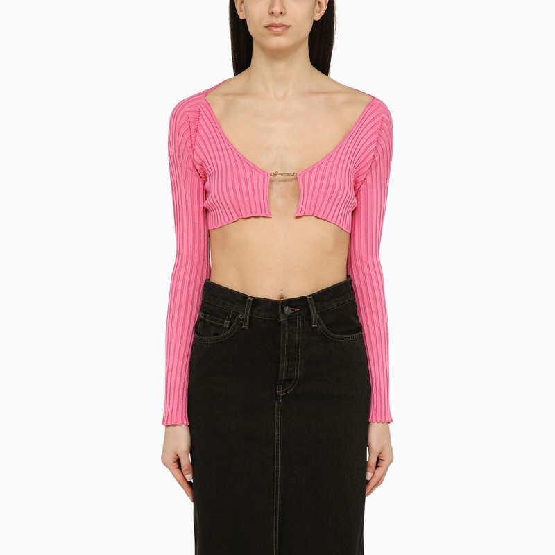 La Maille Pralu pink cropped cardigan