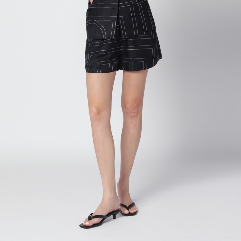 Black silk monogram shorts