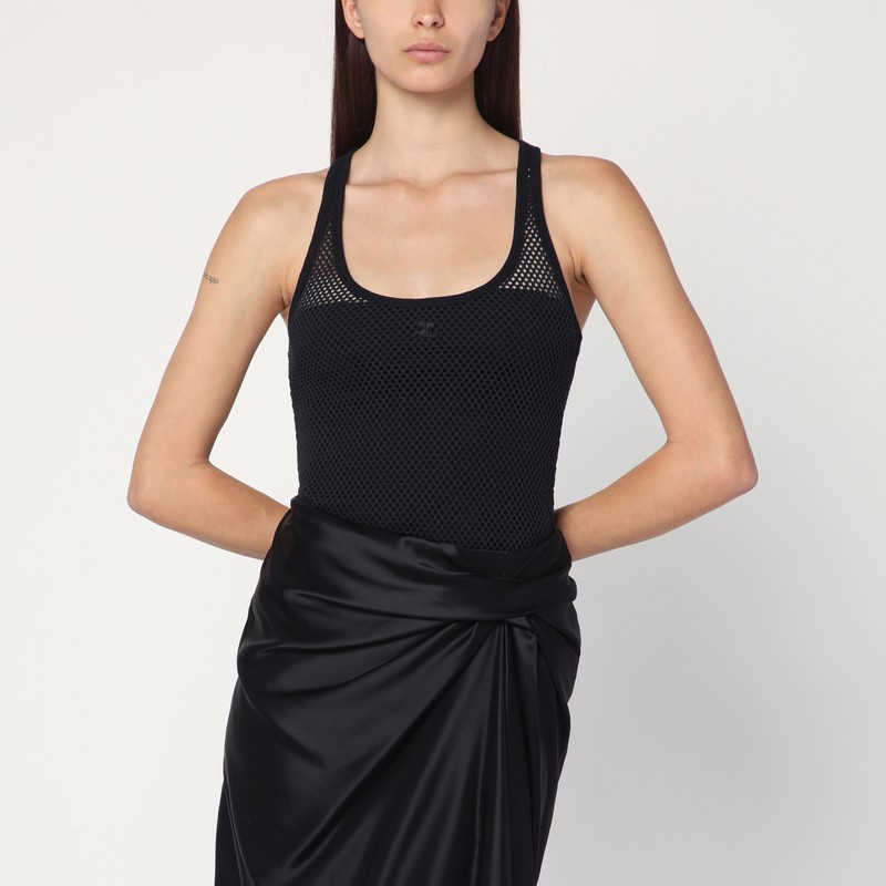 Black mesh tank top in cotton