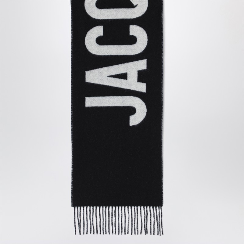 Jacquemus Navy Blue Wool Scarf With Logo In Black
