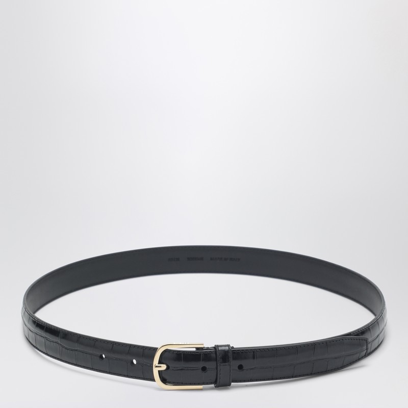 Black leather belt with croc effect