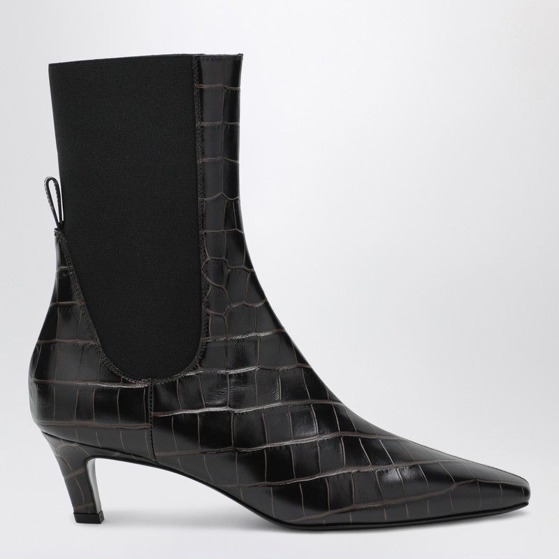 Totême Brown Croc-embossed Leather Ankle Boots