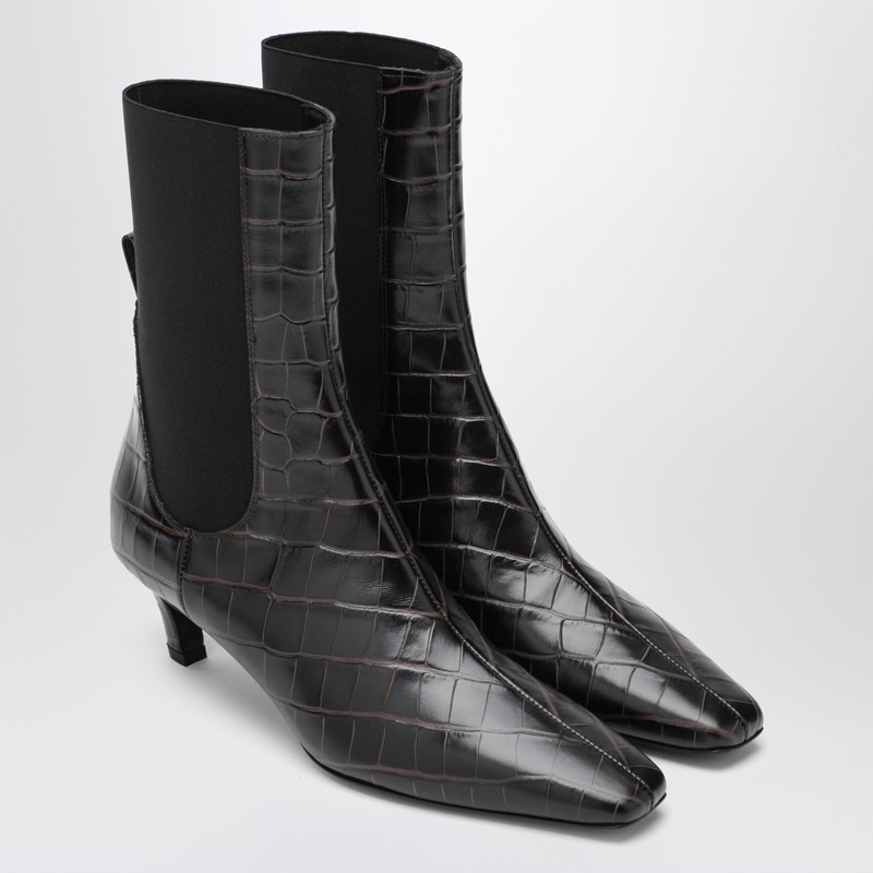 Totême Brown Croc-embossed Leather Ankle Boots In Brown