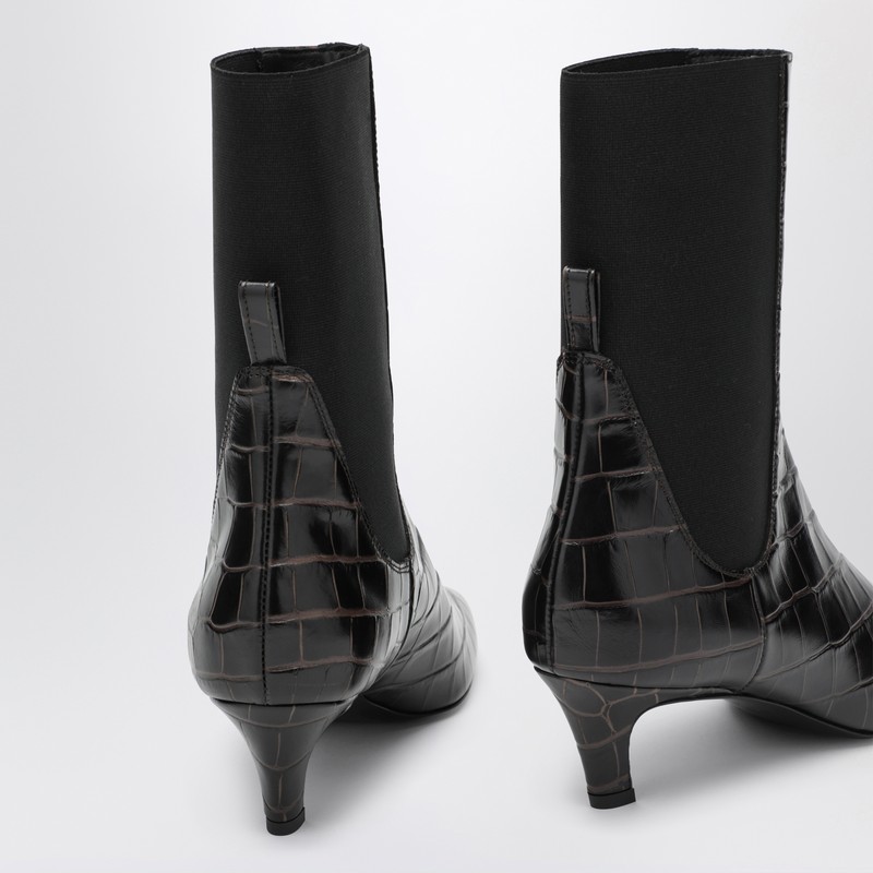 Totême Brown Croc-embossed Leather Ankle Boots In Brown