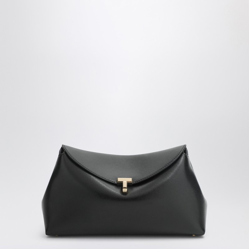 Black leather T-lock clutch bag