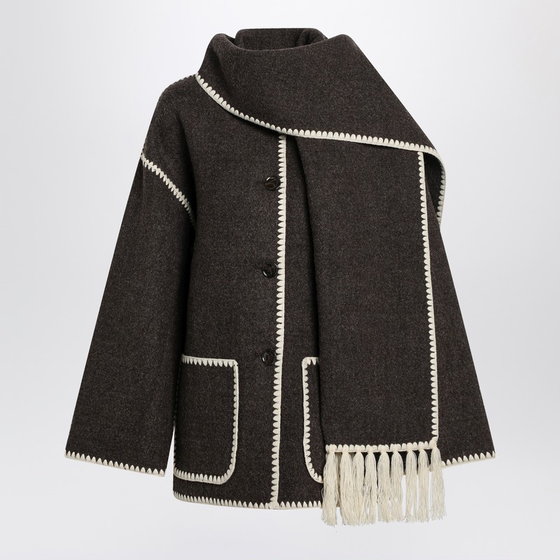 Chocolate mélange jacket with scarf