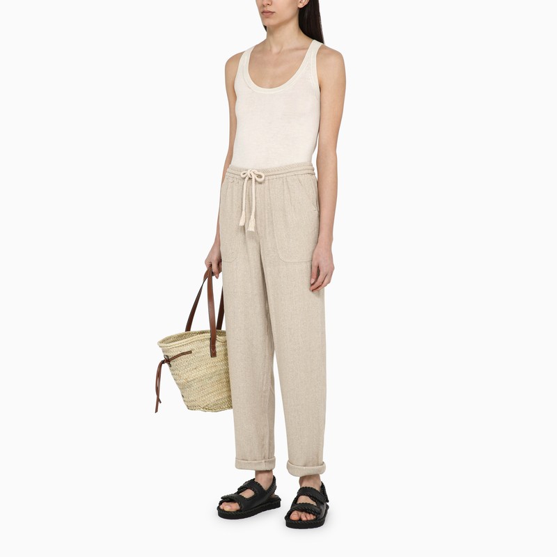 Isabel Marant Étoile Black Silk Trousers With Drawstring In Beige