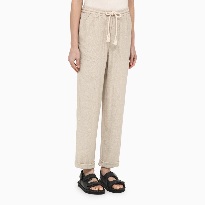 Isabel Marant Étoile Black Silk Trousers With Drawstring In Beige