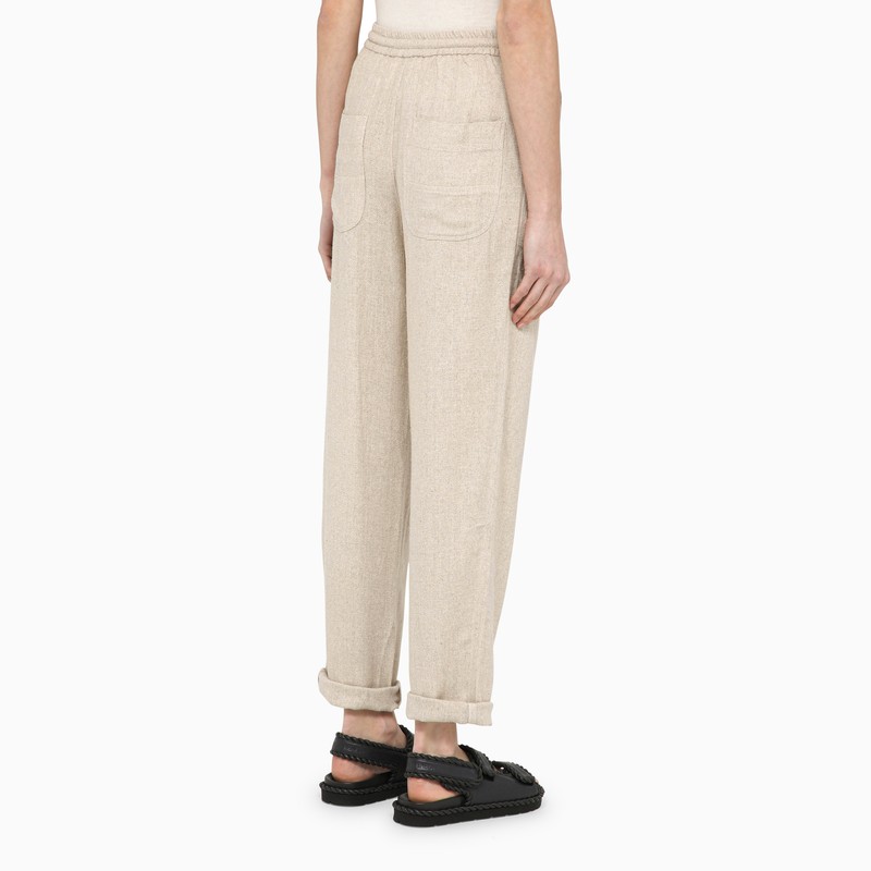 Isabel Marant Étoile Black Silk Trousers With Drawstring In Beige