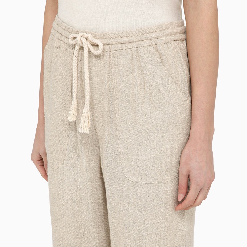Isabel Marant Étoile Black Silk Trousers With Drawstring In Beige