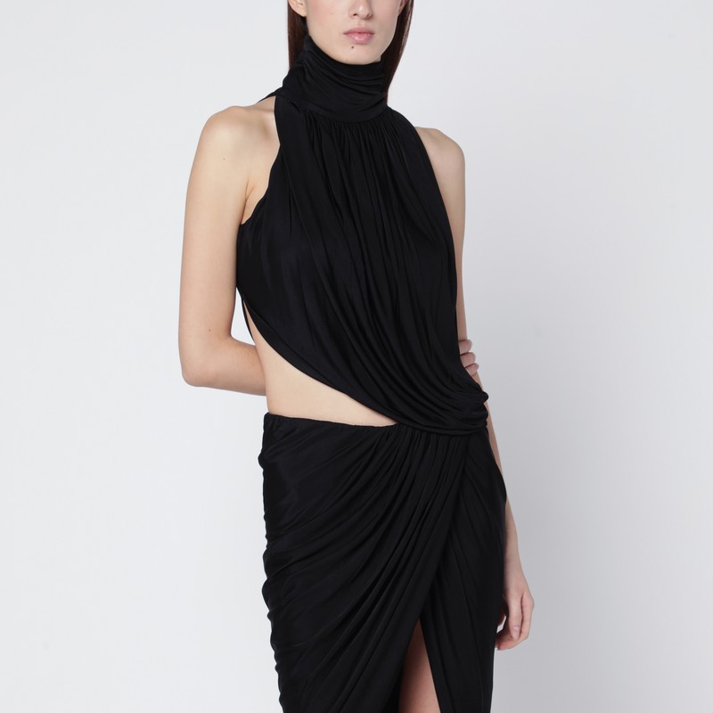 Draped black stretch jersey top