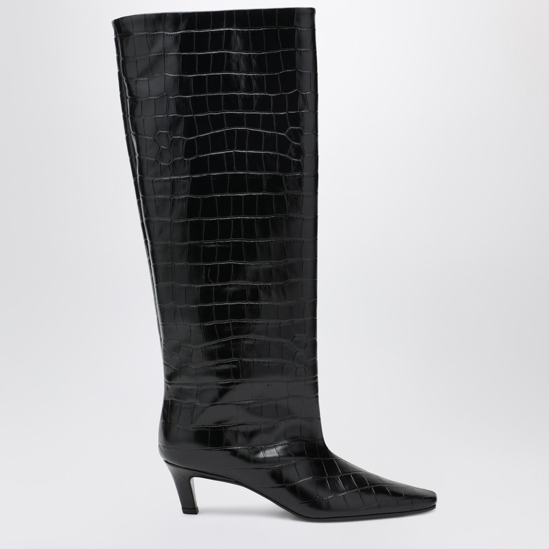 Totême Black Croc-embossed Leather Boots