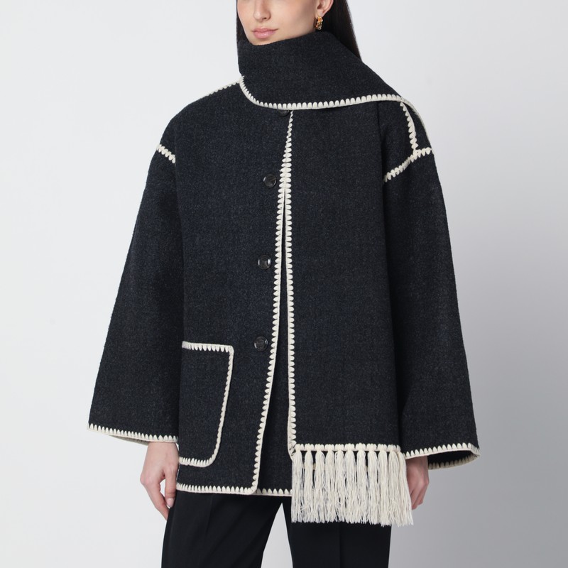 Totême Dark Grey Mélange Jacket With Scarf In Gray